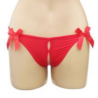 GS224 - Celana Dalam G-String Wanita Merah, Crotchless, Pita 3