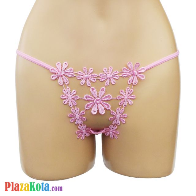 GS228 - Celana Dalam G-String Wanita Pink, Bunga-Bunga - Photo 1