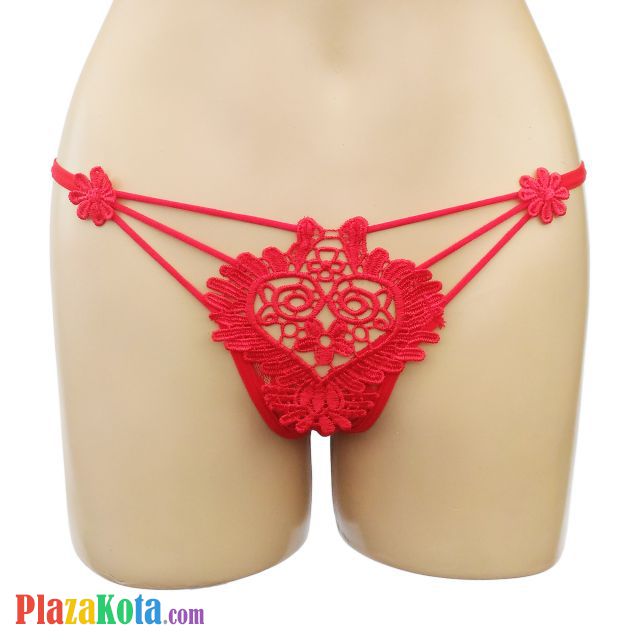 GS235 - Celana Dalam G-String Wanita Merah Bunga Tali 3 - Photo 1