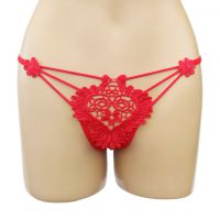 GS235 - Celana Dalam G-String Wanita Merah, Bunga Tali 3