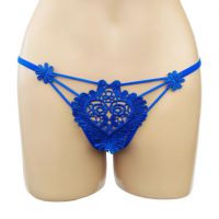 GS236 - Celana Dalam G-String Wanita Biru, Bunga Tali 3