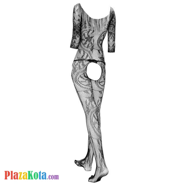 BS181 - Bodystocking Full Body Fishnet Hitam Lengan Panjang Crotchless - Photo 2