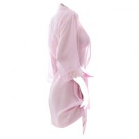 L0983 - Lingerie Robe Pink, Lengan Panjang, Bra Set, Ikat Pinggang - 2
