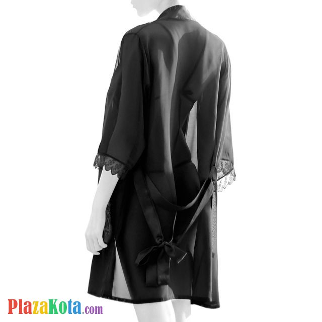 L0985 - Baju Tidur Lingerie Robe Kimono Dress Hitam Lengan Panjang Bra Set Ikat Pinggang - Photo 2