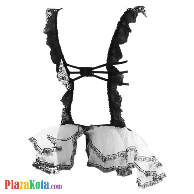 L0990 - Lingerie Costume Maid Pelayan Putih Hitam, Crotchless, Bando, Gelang Wristband, Pengait 3 Baris - Photo 2