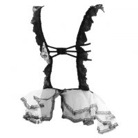 L0990 - Lingerie Costume Maid Pelayan Putih Hitam, Crotchless, Bando, Gelang Wristband, Pengait 3 Baris - 2