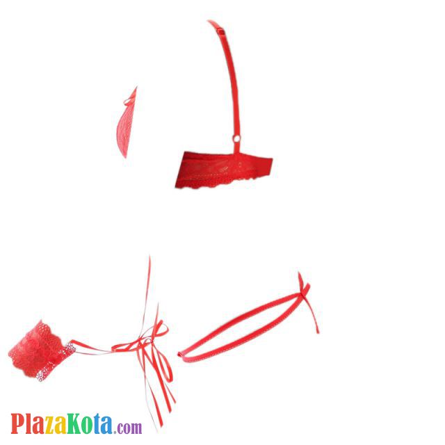 L0992 - Lingerie Teddy Merah Transparan, Bra Kawat, Open Cup, Pengait 3 Baris, Tali Ikat Tangan - Photo 3