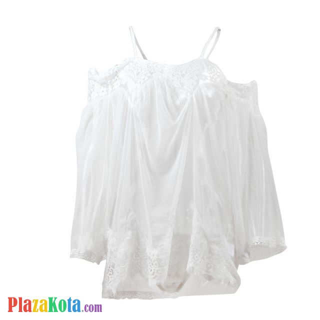 L0998 - Baju Tidur Lingerie Jumbo Big Size Babydoll Mini Dress Putih Transparan Lengan Panjang Pengait Tunggal - Photo 1