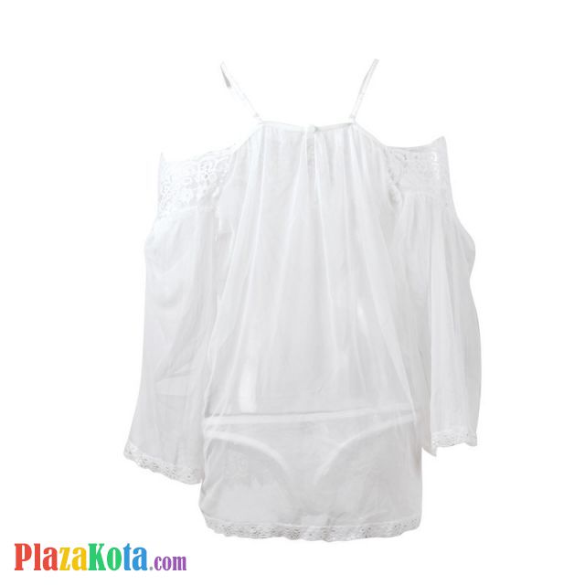 L0998 - Lingerie Plus Size Babydoll Putih Transparan, Lengan Panjang, Pengait Tunggal - Photo 2