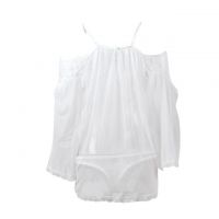 L0998 - Lingerie Plus Size Babydoll Putih Transparan, Lengan Panjang, Pengait Tunggal - Thumbnail 2