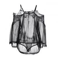 L0999 - Baju Tidur Lingerie Jumbo Big Size Babydoll Mini Dress Hitam Transparan Lengan Panjang Pengait Tunggal - 2