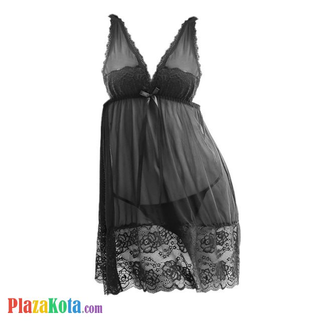 L1000 - Baju Tidur Lingerie Nightgown Sleepwear Midi Dress Hitam Transparan - Photo 1