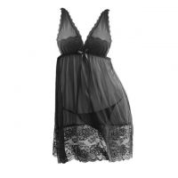 L1000 - Baju Tidur Lingerie Nightgown Midi Dress Hitam Transparan
