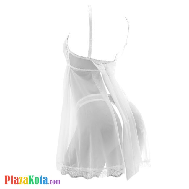 L1001 - Baju Tidur Dinas Malam Wanita Lingerie Babydoll Mini Dress Seksi Putih Transparan Pita Panjang - Photo 2