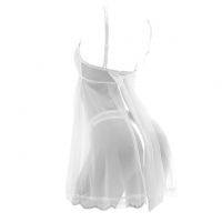 L1001 - Baju Tidur Dinas Malam Wanita Lingerie Babydoll Mini Dress Seksi Putih Transparan Pita Panjang - Thumbnail 2