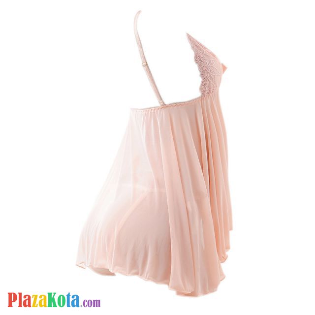 L1004 - Baju Tidur Lingerie Babydoll Mini Dress Krem Transparan Panties Ikat Samping - Photo 2