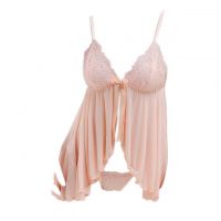 L1004 - Baju Tidur Lingerie Babydoll Mini Dress Krem Transparan Panties Ikat Samping