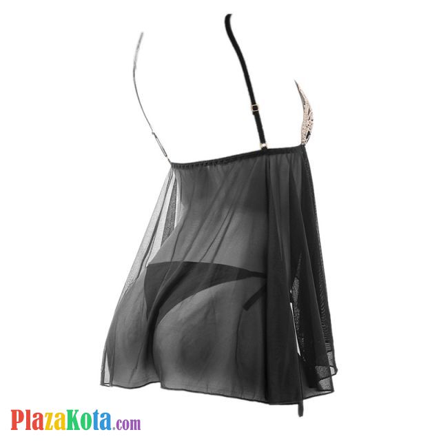L1005 - Baju Tidur Lingerie Babydoll Mini Dress Hitam Transparan Panties Ikat Samping - Photo 2