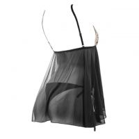 L1005 - Baju Tidur Lingerie Babydoll Mini Dress Hitam Transparan Panties Ikat Samping - Thumbnail 2