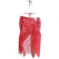 L1014 - Baju Tidur Lingerie Robe Kimono Dress Merah Transparan Lengan Panjang Ikat Pinggang Bra Set Halter - 2