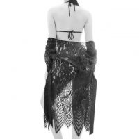 L1016 - Lingerie Robe Hitam Transparan, Lengan Panjang, Ikat Pinggang, Bra Set Halterneck - 2