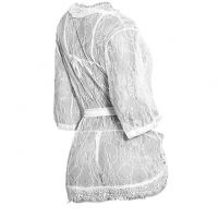 L1018 - Lingerie Robe Putih Transparan, Lengan Panjang, Bra Set, Ikat Pinggang - 2