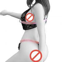 B282 - Bikini Bra Set Hitam Transparan List Pink, Bra Ikat Depan - 2
