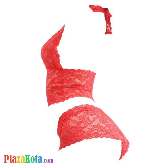 B283 - Bra Set Bralette Cami Halter Merah Transparan Celana Dalam - Photo 2