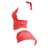 B283 - Bikini Bra Set Halterneck Merah Transparan - 2