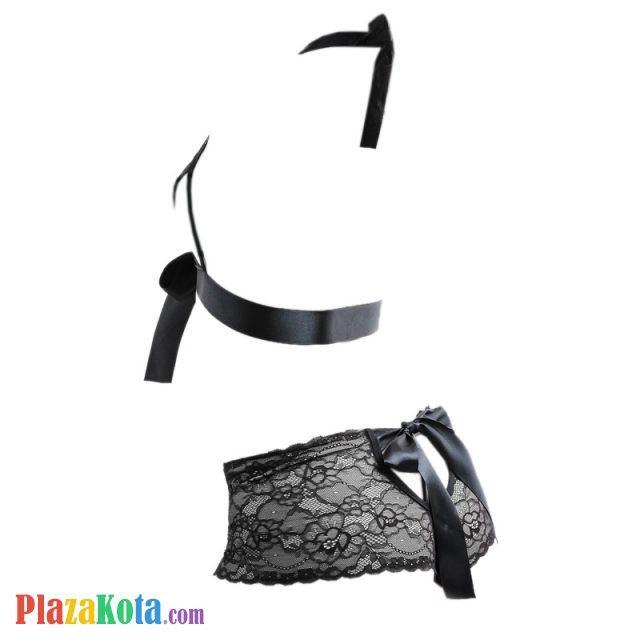 B286 - Bra Set Bralette Halter Hitam Transparan Ikat Depan Celana Dalam - Photo 2