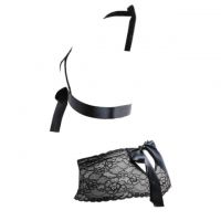 B286 - Bra Set Bralette Halter Hitam Transparan Ikat Depan Celana Dalam - Thumbnail 2