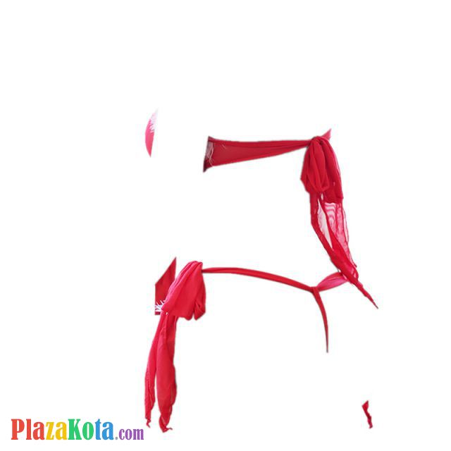 B287 - Bra Set Costume Cosplay Slave Merah Bulu Putih Bra Strapless Bandeau Celana Dalam Ikat Samping Tali Leher - Photo 2