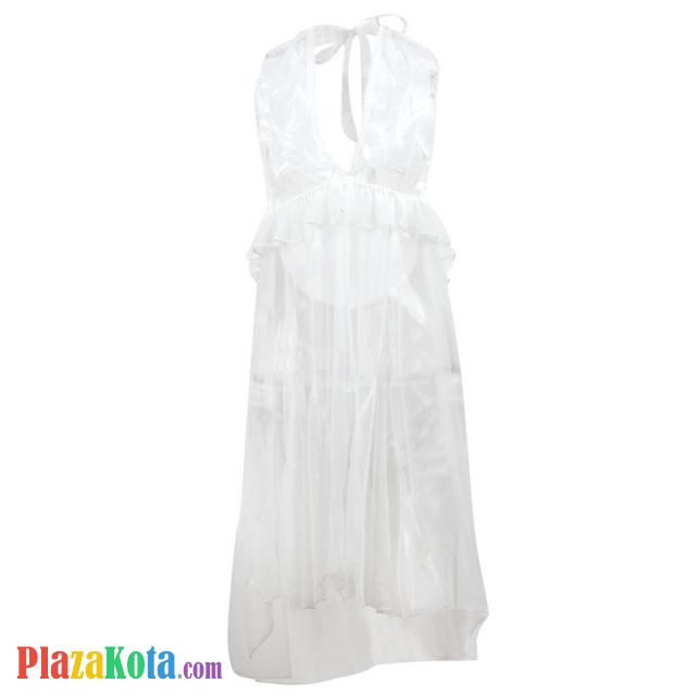L1030 - Lingerie Nightgown Halterneck Putih Transparan, Crotchless - Photo 1
