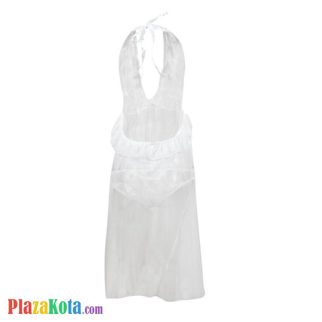 L1030 - Lingerie Nightgown Halterneck Putih Transparan, Crotchless - Photo 2