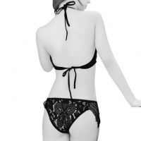 B290 - Bra Set Bralette Halter Hitam Transparan Ikat Belakang Celana Dalam - Thumbnail 2