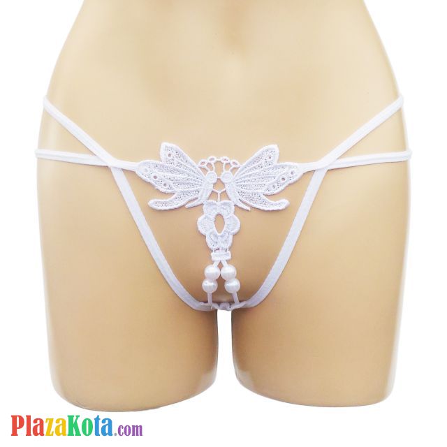 GS242 - Celana Dalam G-String Mutiara Putih Kupu-Kupu Tali Dobel - Photo 1