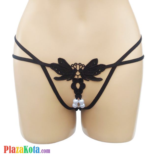 GS243 - Celana Dalam G-String Mutiara Hitam Kupu-Kupu Tali Dobel - Photo 1