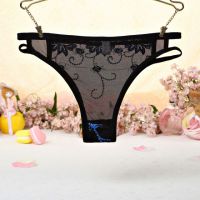 P400 - Celana Dalam Panties Thong Biru Transparan Bordir Bunga Samping Tali Dobel - Thumbnail 2