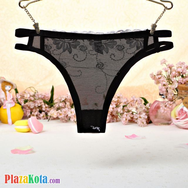 P401 - Celana Dalam Panties Thong Putih Transparan Bordir Bunga Samping Tali Dobel - Photo 2