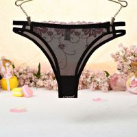 P402 - Celana Dalam Panties Thong Pink Transparan, Bordir Bunga, Samping Tali Dobel - 2