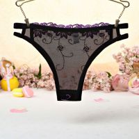P403 - Celana Dalam Panties Thong Ungu Transparan Bordir Bunga Samping Tali Dobel - Thumbnail 2