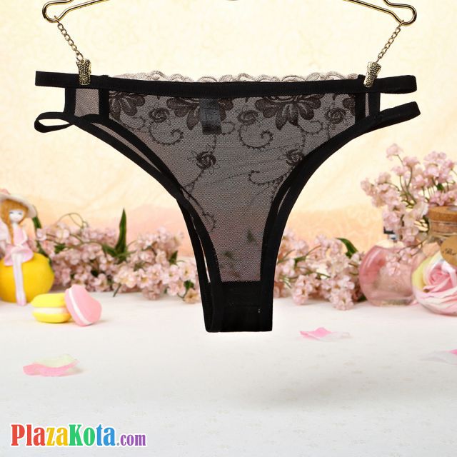 P405 - Celana Dalam Panties Thong Krem Transparan Bordir Bunga Samping Tali Dobel - Photo 2