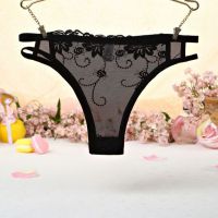 P406 - Celana Dalam Panties Thong Hitam Transparan Bordir Bunga Samping Tali Dobel - Thumbnail 2