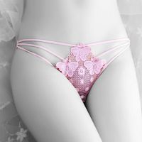 P416 - Celana Dalam Panties Thong Pink Transparan, Tiga Kupu-Kupu, Tali 3