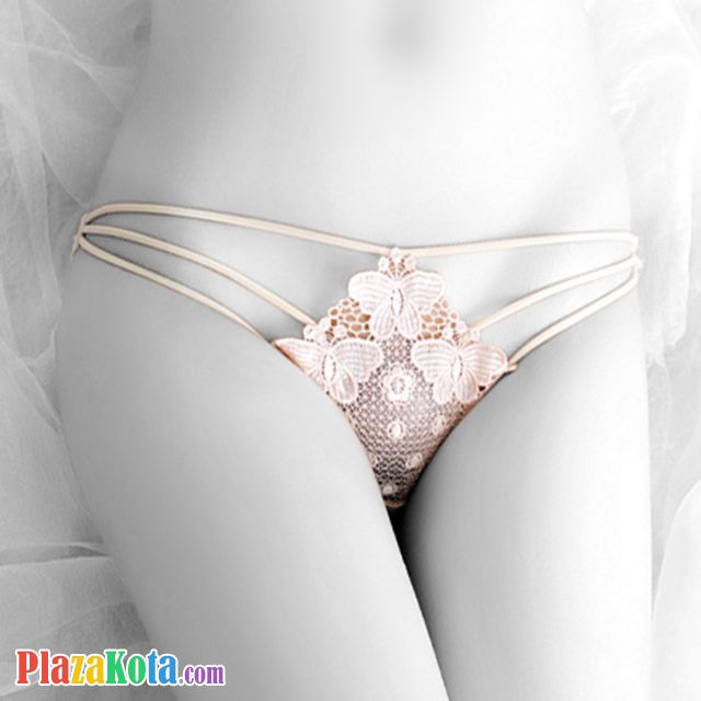 P419 - Celana Dalam Panties Thong Krem Transparan Tiga Kupu-Kupu Tali 3 - Photo 1