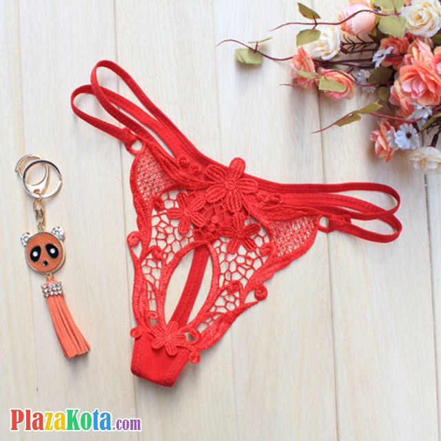 GS247 - Celana Dalam G-String Wanita Merah Transparan Tali Dobel - Photo 1