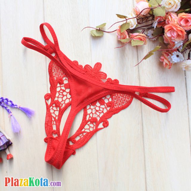 GS247 - Celana Dalam G-String Wanita Merah Transparan Tali Dobel - Photo 2