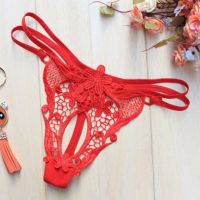 GS247 - Celana Dalam G-String Wanita Merah Transparan, Tali Dobel