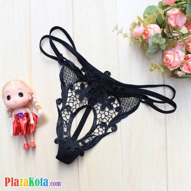 GS248 - Celana Dalam G-String Wanita Hitam Transparan Tali Dobel - Photo 1