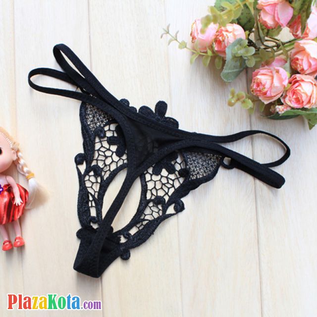 GS248 - Celana Dalam G-String Wanita Hitam Transparan Tali Dobel - Photo 2